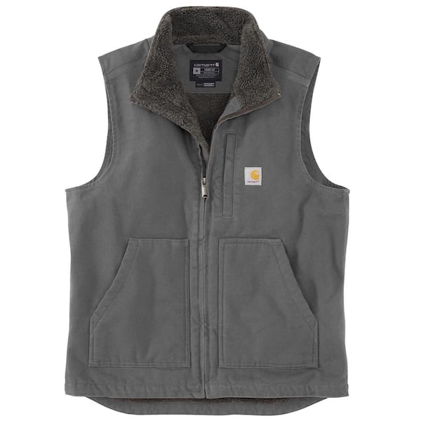 Carhartt Men's Medium Gravel Cotton Loose Fit Washed Duck Sherpa-Lined Mock-Neck Vest