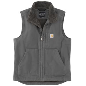 Men's Large Gravel Cotton Loose Fit Washed Duck Sherpa-Lined Mock-Neck Vest