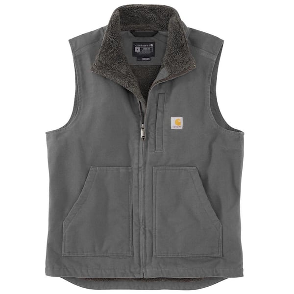 Men's Medium Gravel Cotton Loose Fit Washed Duck Sherpa-Lined Mock-Neck Vest