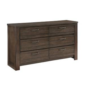 Brown and Black 6-Drawer 62.5 in. Wide Dresser Without Mirror