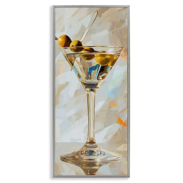 Stupell Industries Neutral Tone Martini by LSR Design Studio Gray Framed Food Giclee Art Print 24 in. x 10 in.
