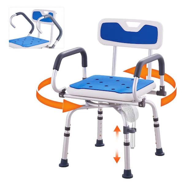 360° Swivel Shower Chair, Adjustable Seat with Pivoting Arms, Non-Slip Rotating Bath Chair, 400 Lbs Capacity
