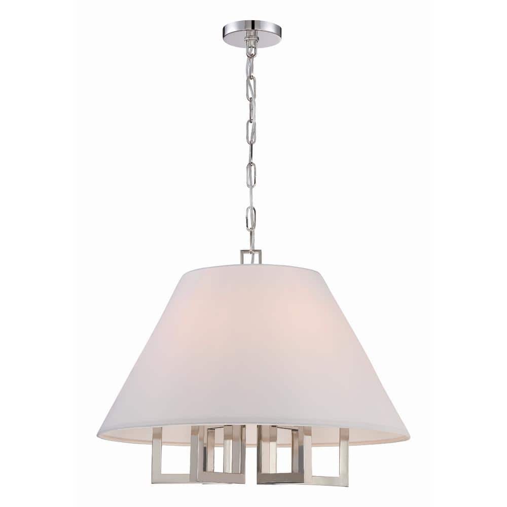 Polished Nickel 6-Light Mini Chandelier with White Silk Shade
