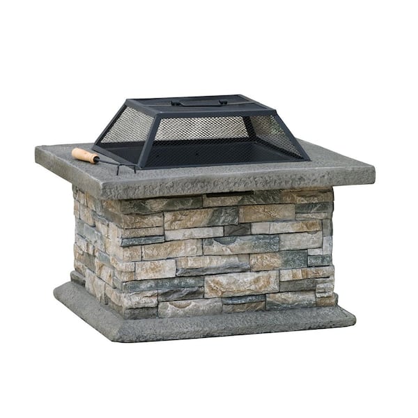 Noble House Crestline 29.00 in. x 17.10 in. Square Natural Stone Fire Pit