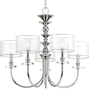Marche Collection 5-Light Polished Nickel Grey Mylar Shade Luxe Chandelier Light