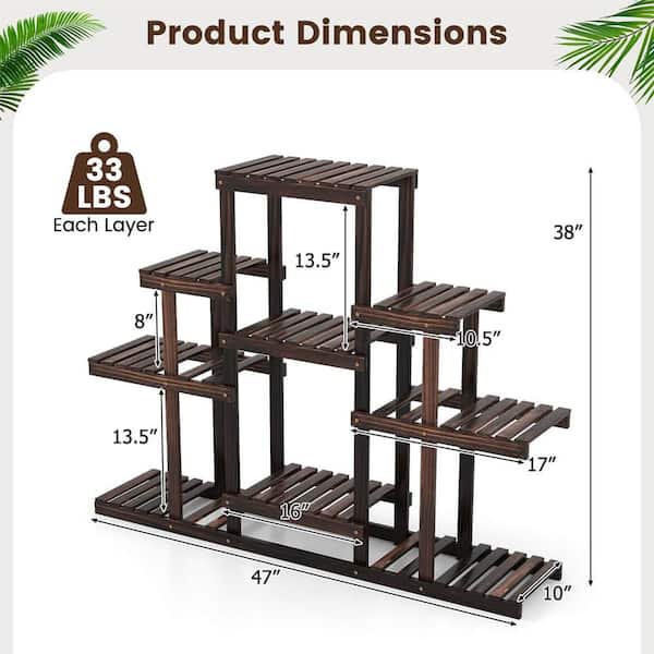 Costway 6-Tier Carbon Baking Wood Outdoor Plant Stand Plant