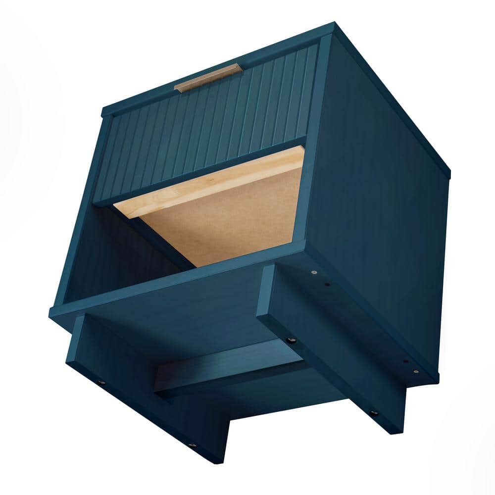 Granville Midnight Blue Modern 1-Drawer Nightstand with Ribbed Detail