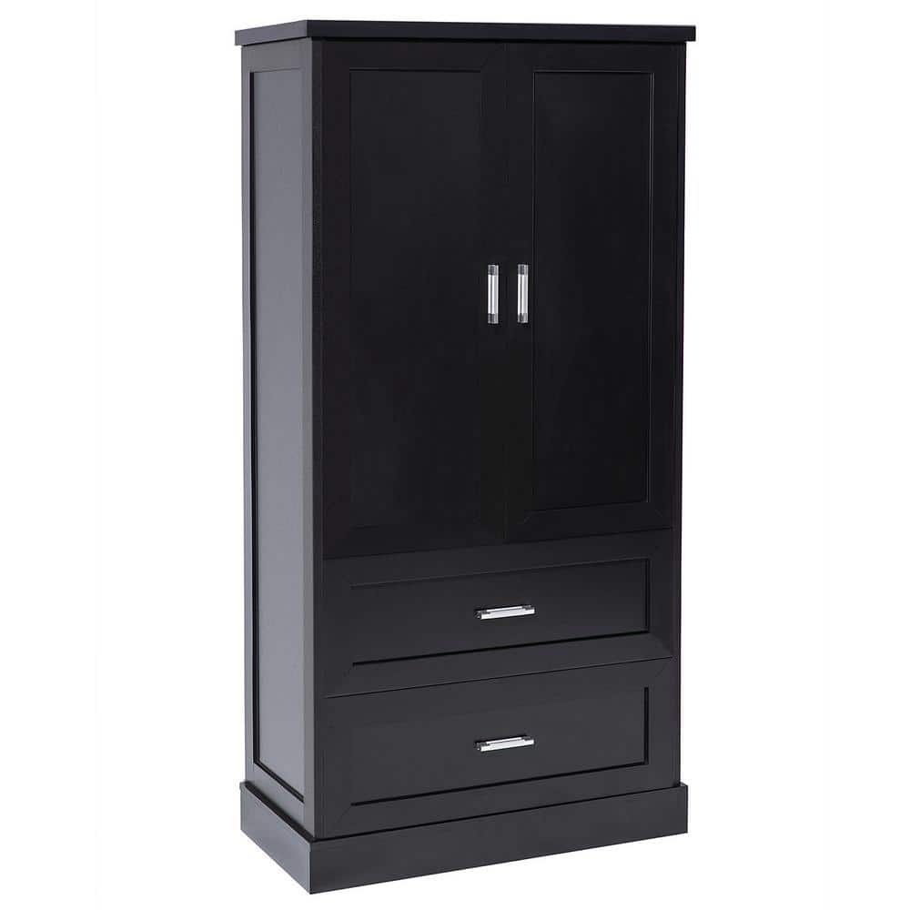 31.3 in. W x 16 in. D x 64 in. H Black MDF Board Linen Cabinet with Two Doo