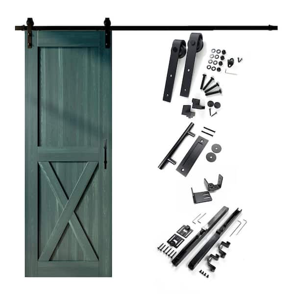 HOMACER 24 in. x 96 in. X-Frame Royal Pine Solid Pine Wood Interior Sliding Barn Door with Hardware Kit, Non-Bypass