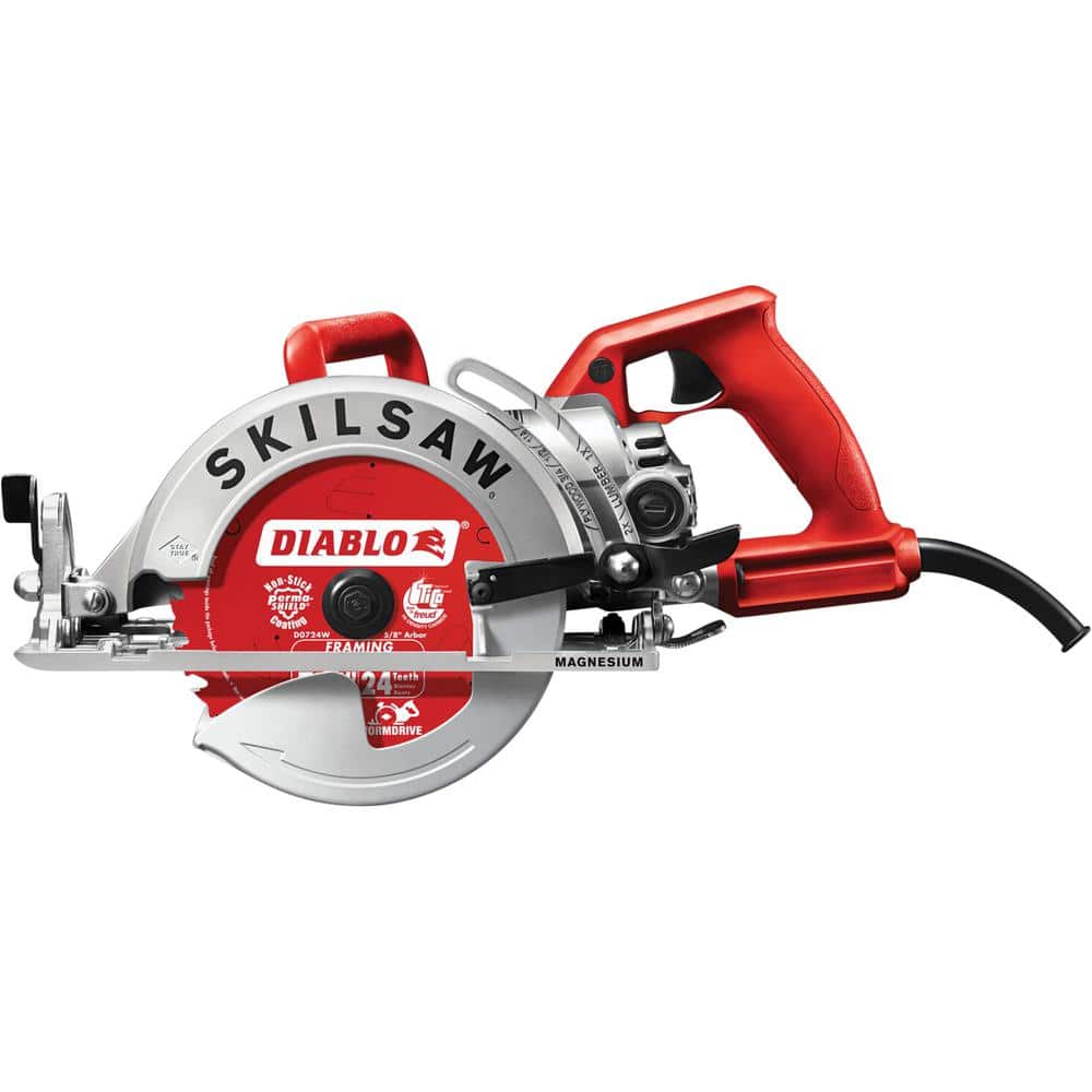 SKILSAW 15 Amp Corded Electric 7-1/4 in. Magnesium Worm Drive Circular Saw  with 24-Tooth Carbide Tipped Diablo Blade SPT77WM-22 The Home Depot