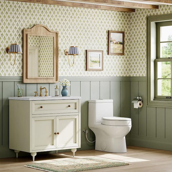 WaterSence (1-Piece) 0.8/1.28 GPF Dual Flush Elongated Toilet in White with 3 in. Elevated Toilet Seat with Lid, Hinge