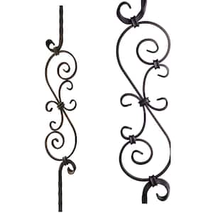 Tuscan Square Hammered 44 in. x 0.5625 in. Satin Black Large Spiral Scroll Solid Wrought Iron Baluster