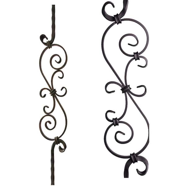 HOUSE OF FORGINGS Tuscan Square Hammered 44 in. x 0.5625 in. Satin Black Large Spiral Scroll Solid Wrought Iron Baluster