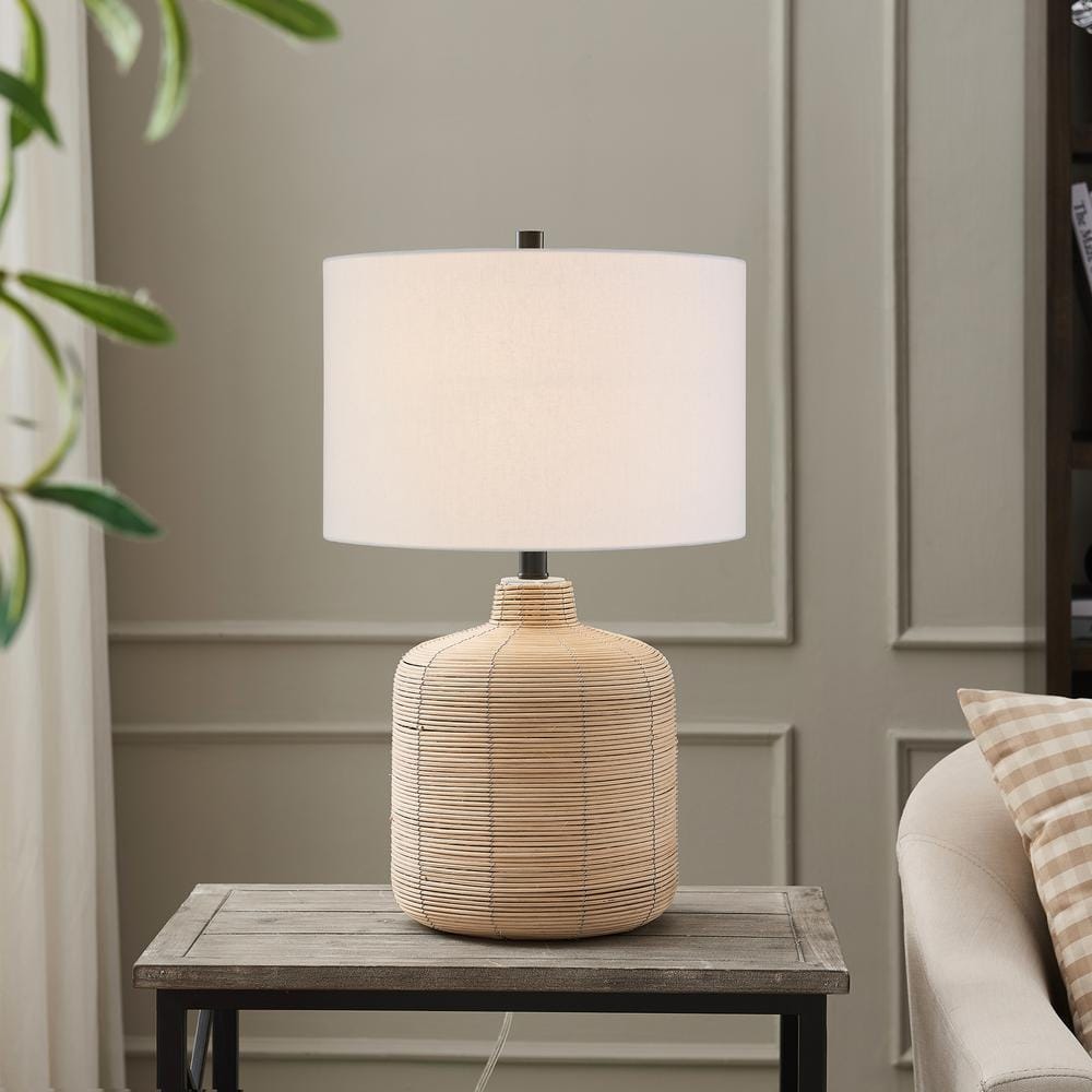Joline 20" Off-White Rattan Table Lamp with Drum Shade
