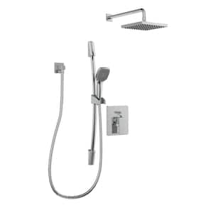 Belanger 1-Spray Square Hand Shower and Showerhead from Wall Combo Kit with Slide Bar and Valve in Polished Chrome