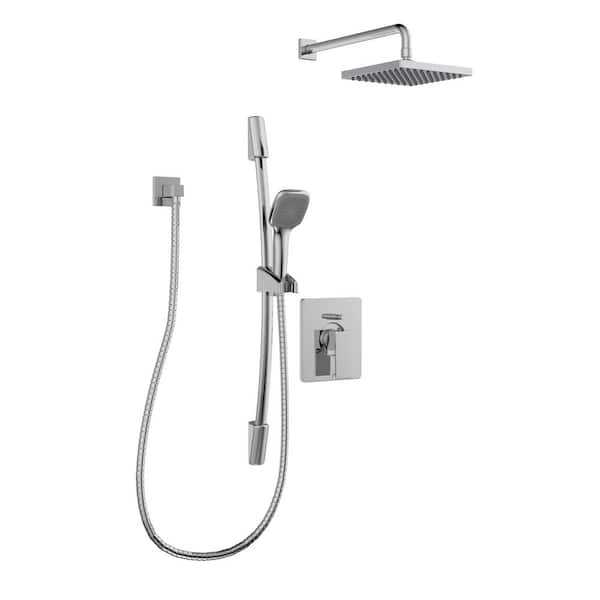 KEENEY Belanger 1-Spray Square Hand Shower and Showerhead from Wall Combo Kit with Slide Bar and Valve in Polished Chrome