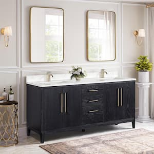 Gara 72 in. W x 22 in. D x 33.9 in. H Double Sink Bath Vanity Fir Black with White Grain Composite Stone Top and Mirror