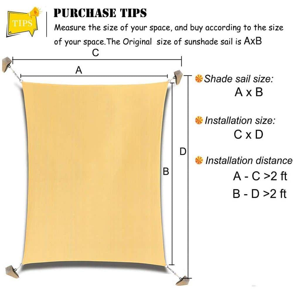 Beige 16' x 16' Square Sun Shade Sail with Stainless Steel D-Rings