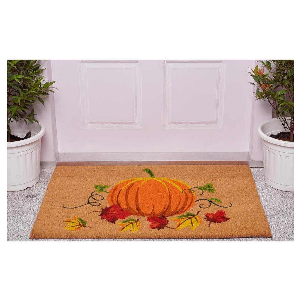 Nature's Bounty Multicolor Coir Outdoor Doormat with Pumpkin Design