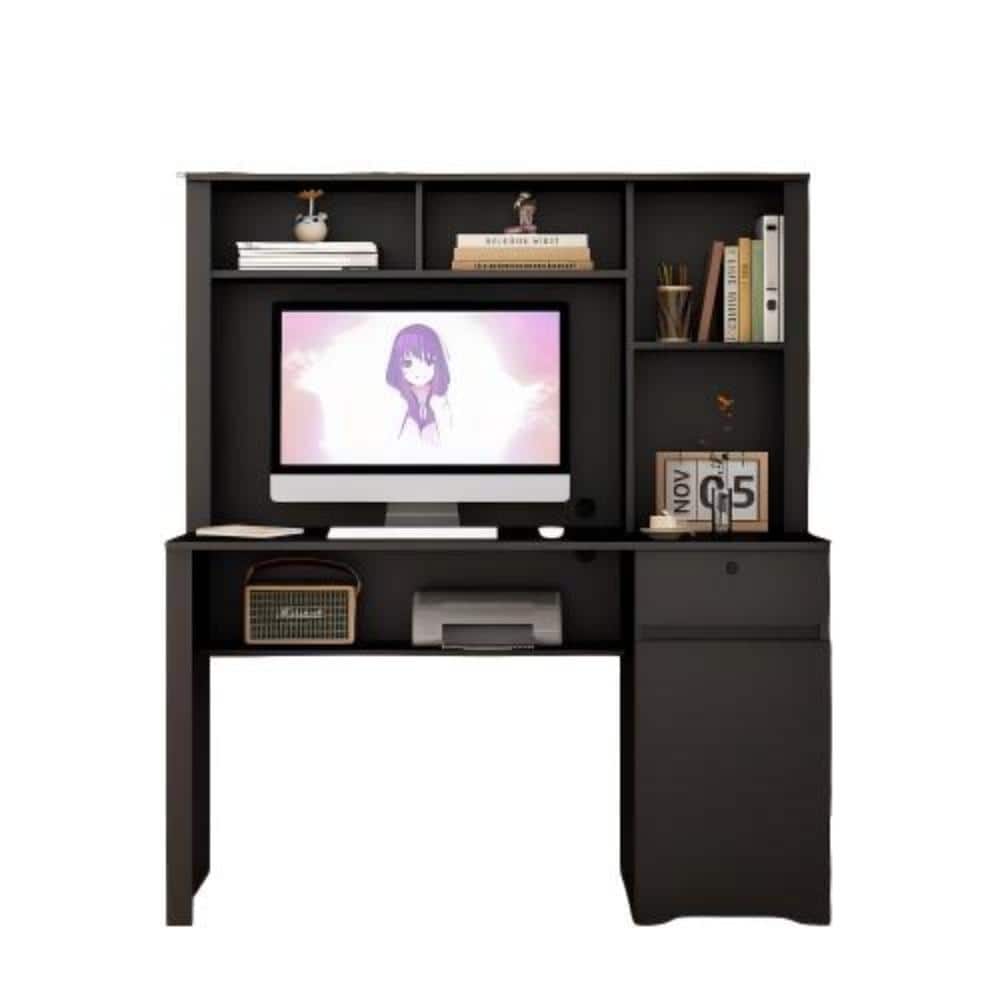 Computer Desk with Hutch & Bookshelf, 3 Outlets & 2 USB Ports, Study Laptop Table for Home Office