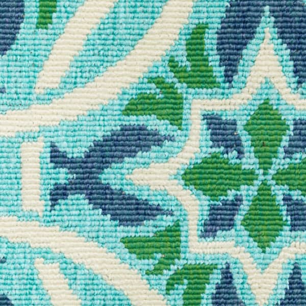 Blue, Green 2 ft. x 8 ft. Loomed Geometric Polypropylene Rectangle Indoor/Outdoor Area Rug