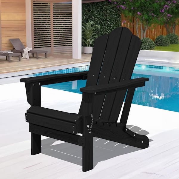 JEAREY Black Folding HDPE Outdoor Patio Plastic Adirondack Chair