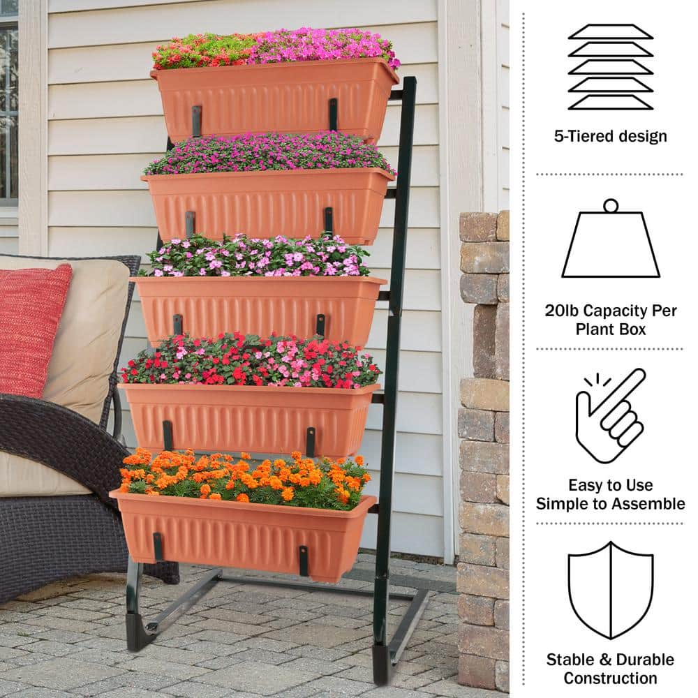 Terracotta 5-Tier Vertical Garden Planter with Steel Frame
