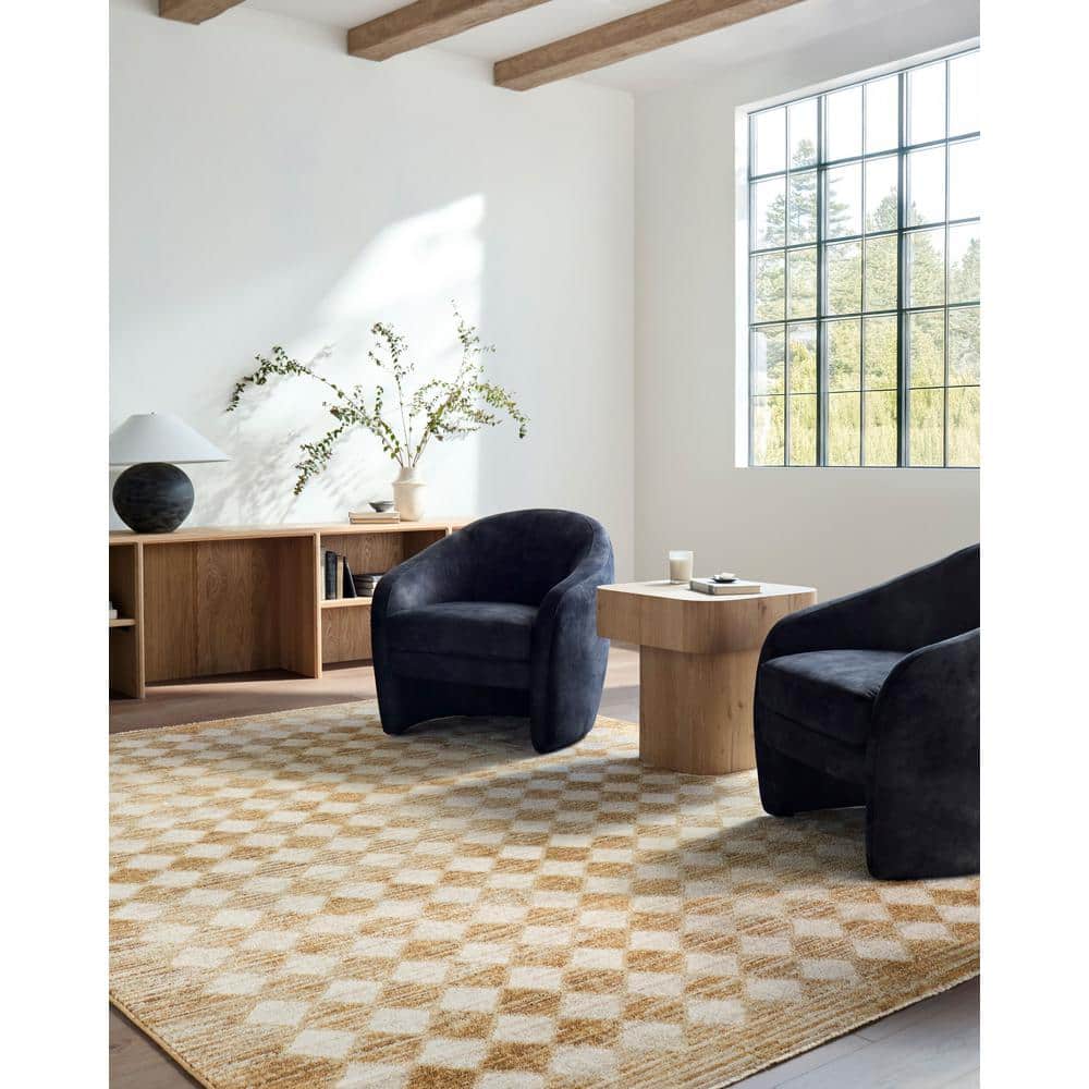 Taupe and Cream Rectangular Synthetic Checkered Area Rug