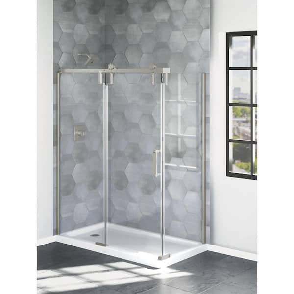 Delta Industrial 60 in. W x 76.25 in. H Rectangular Sliding Frameless Corner Shower Enclosure in Stainless Steel/Clear Glass