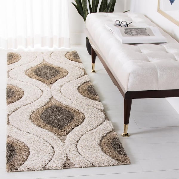 Florida Shag 2 ft. x 21 ft. Cream/Smoke Ogee Runner Rug