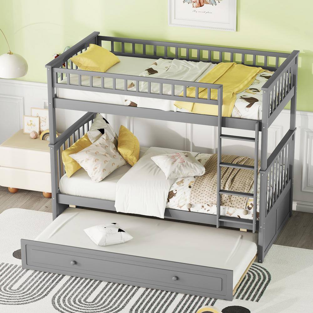 Harper & Bright Designs Detachable Style Gray Twin over Twin Wood Bunk ...