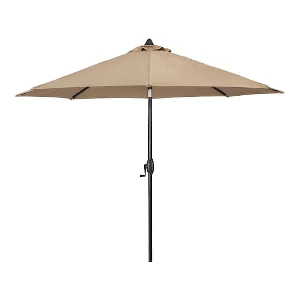 9 ft. Sunbrella Aluminum Market Outdoor Patio Umbrella in Heather Beige with Push Button Tilt and Crank