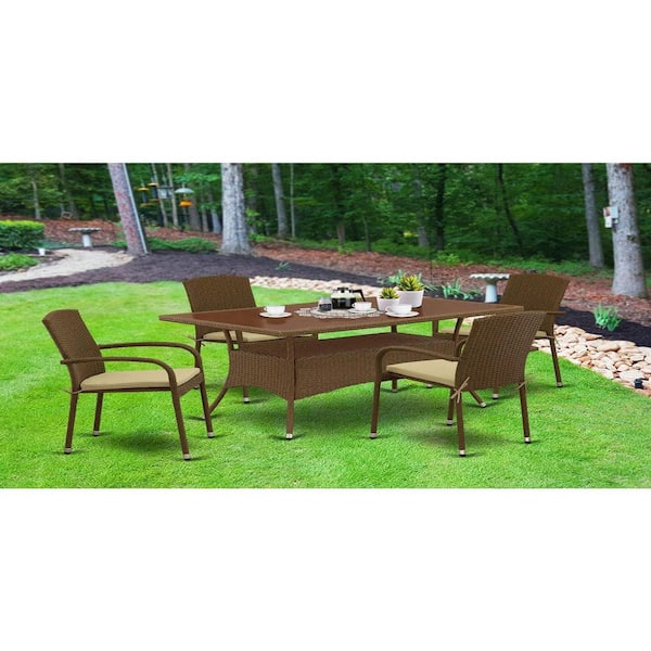 5-Piece Natural Oak Finish Solid Wood Top Dining table with 4-Chairs with Lattice Back