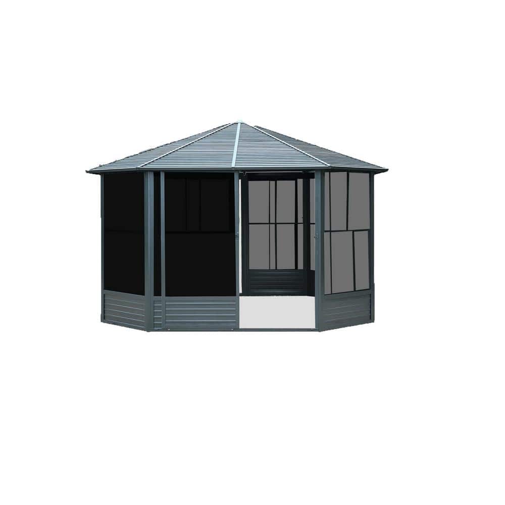 Outdoor 13 ft. x 13 ft. Octagonal Solarium, Sunroom, Screen House with Lock