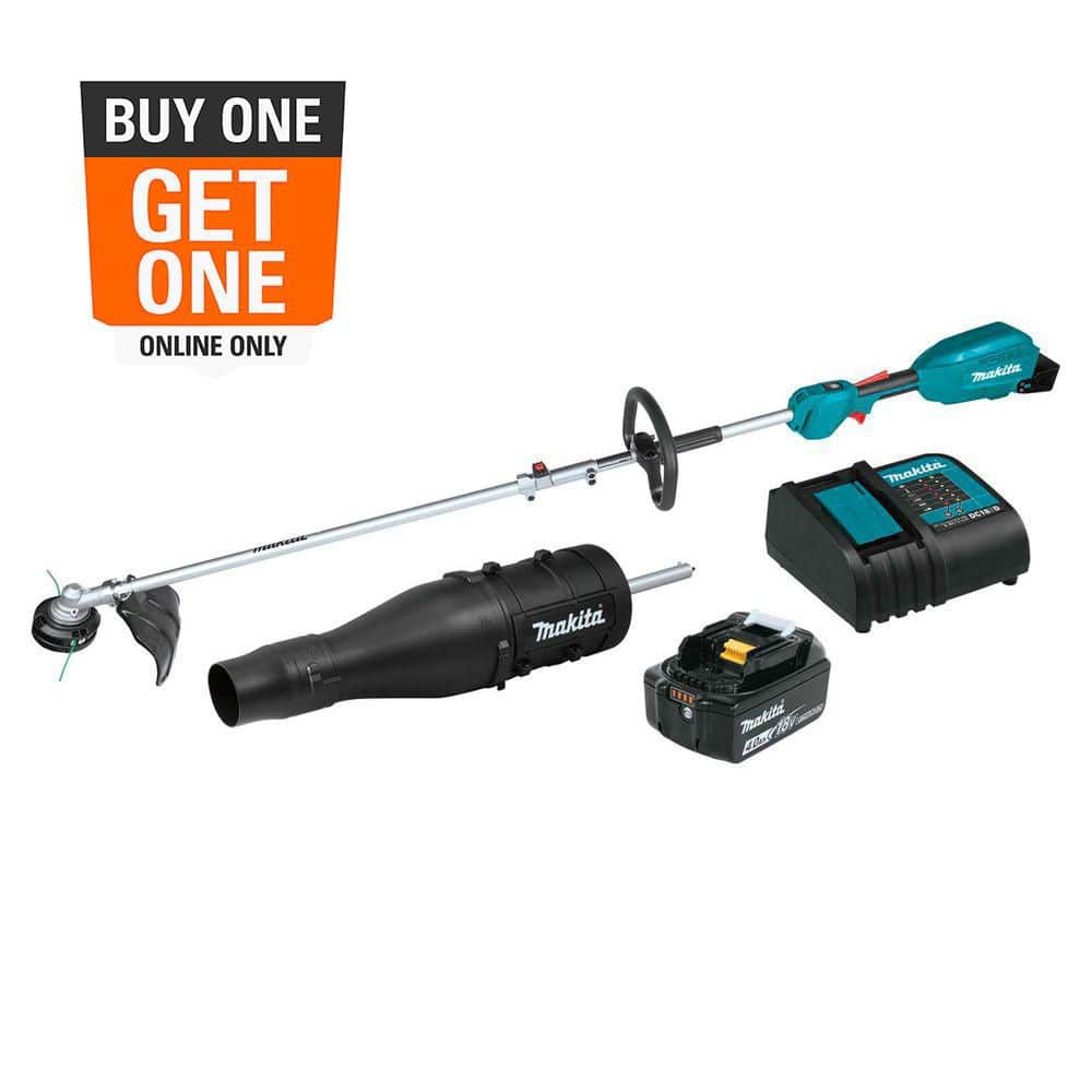 MAKITA LXT 18V Brushless Cordless Couple Shaft Power Head Kit with 13 in. String Trimmer and Leaf Blower Attachments, 4.0Ah (XUX02SM1X3)