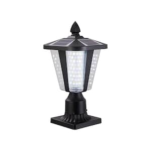 1-Light Black Aluminum Battery Operated solar Outdoor Waterproof Post Light with Integrated LED