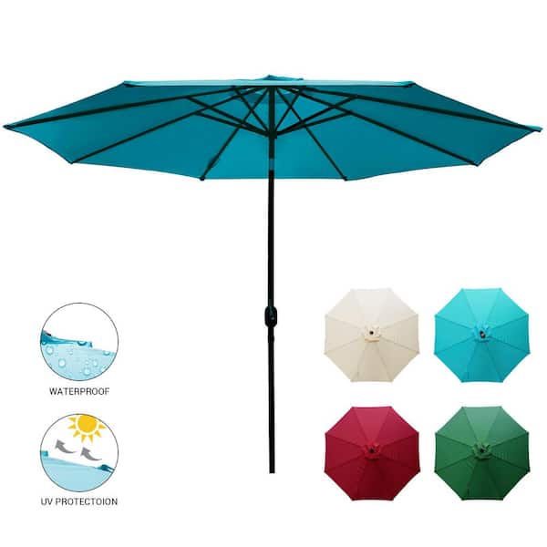 LAUREL CANYON 11 ft. Market Patio Umbrella Table with Push Button Tilt and Crank in Turquoise