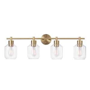 Cannes 33.63 in. 4-Light Matte Brass Vanity Light with Opal Glass Shades