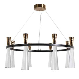 Almhult 8-Light Integrated LED Black Plating Brass Circle Chandelier with Bubble Acrylic Rods Wagon Wheel Hanging Light