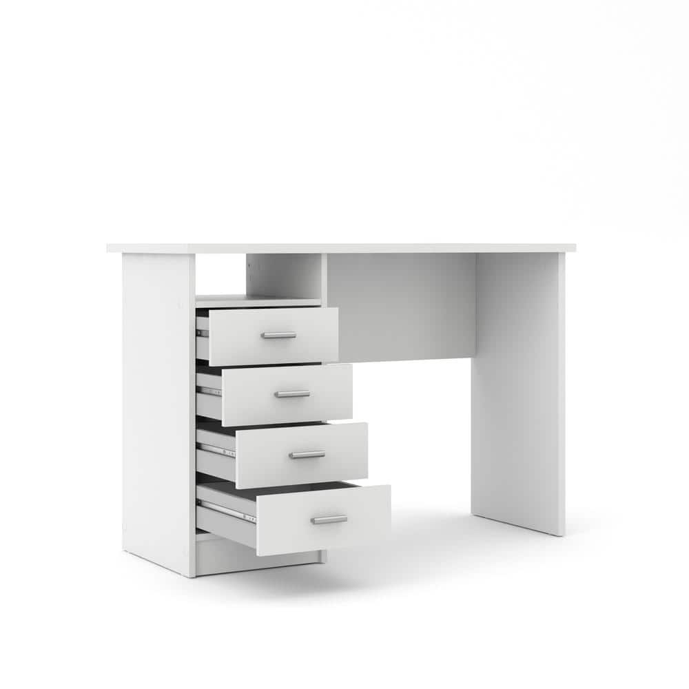 White Adjustable Height Wood Desk with 4 Drawers