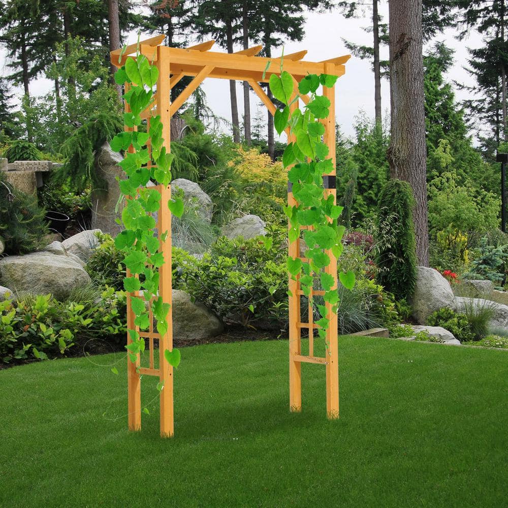 Natural Wood and Steel Garden Arbor Arch Trellis