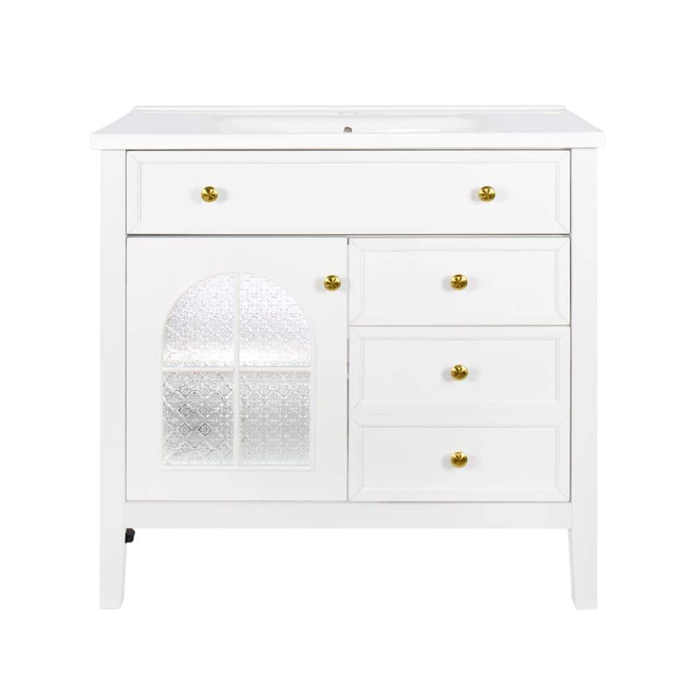 36 in. Freestanding White Bath Vanity with White Ceramic Top Unassembled price history on PriceWatchPro