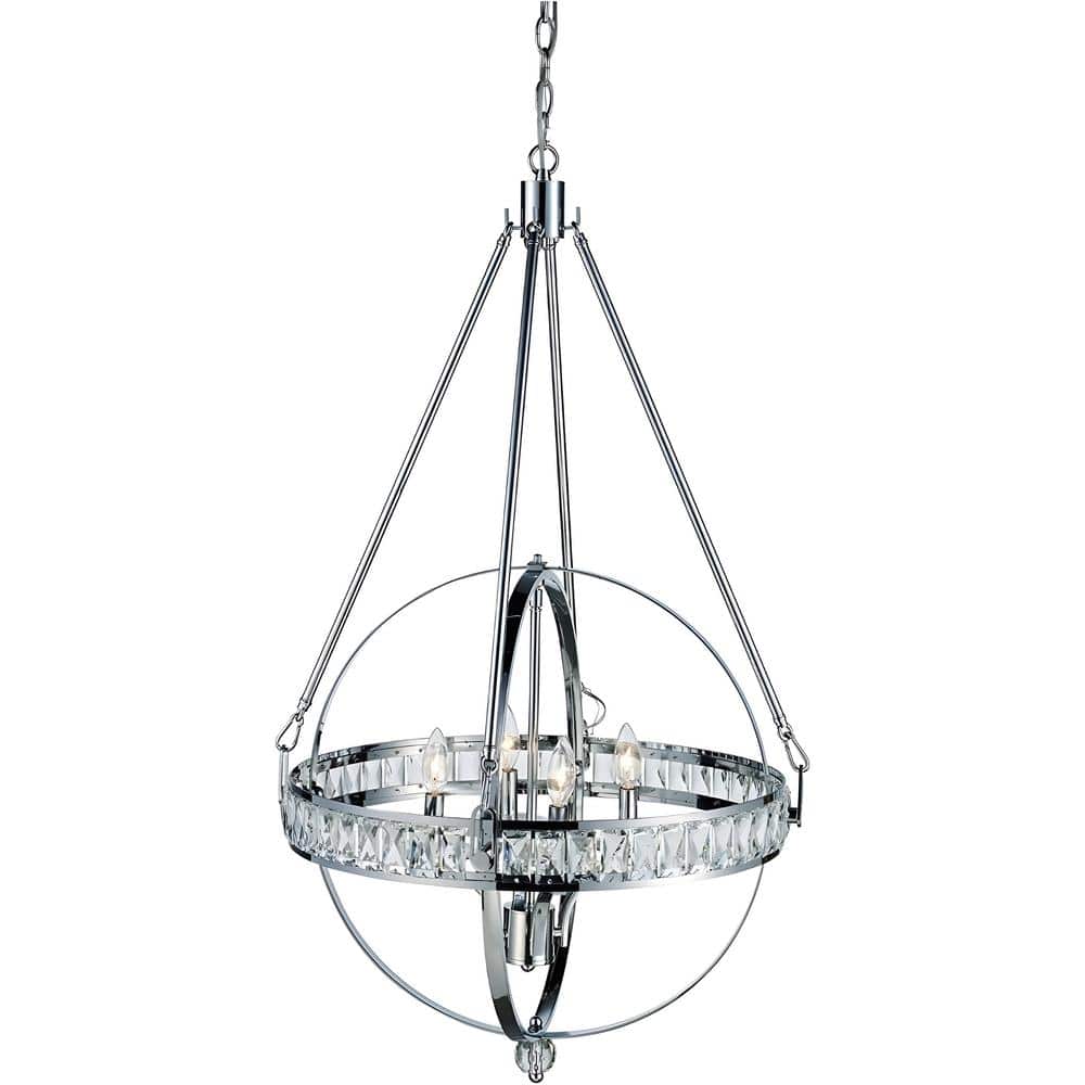 Decomus 100-Watt 4-Light Polished Chrome Pendant Light with Globe Shade, No