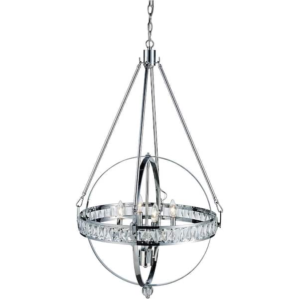 Unbranded Decomus 100-Watt 4-Light Polished Chrome Pendant Light with Globe Shade, No Bulbs Included