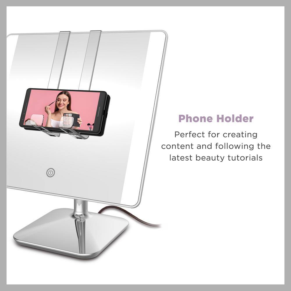 Polished Chrome LED Vanity Mirror with Phone Holder