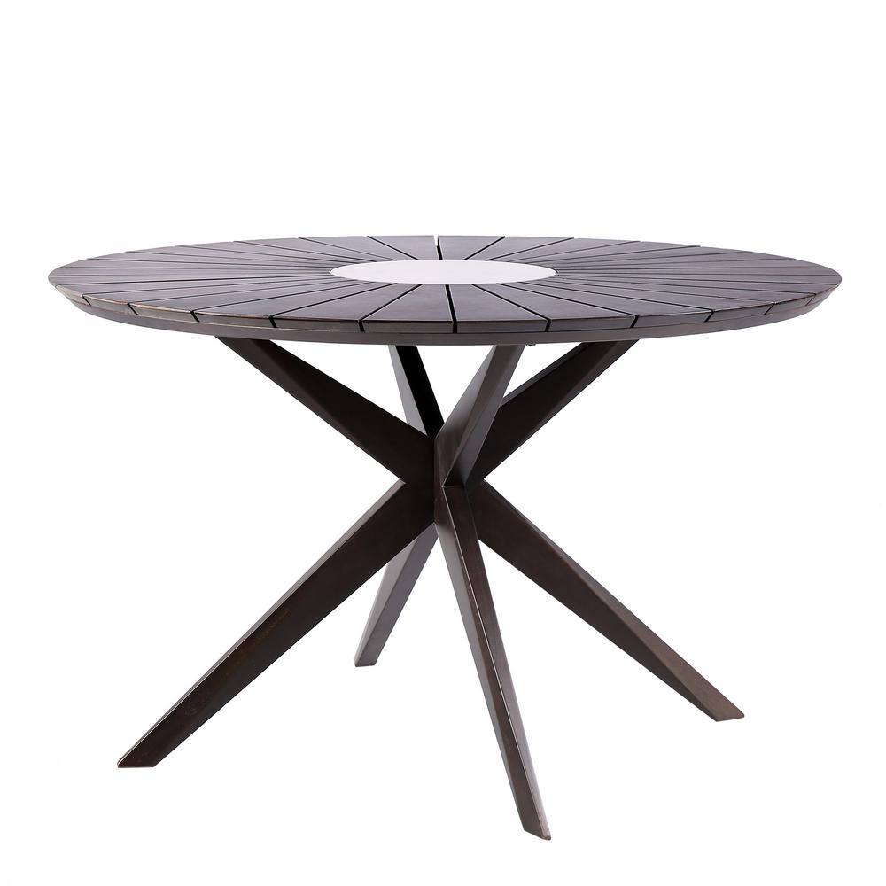 Armen Living Sachi Dark Eucalyptus Round Wood Outdoor Dining Table