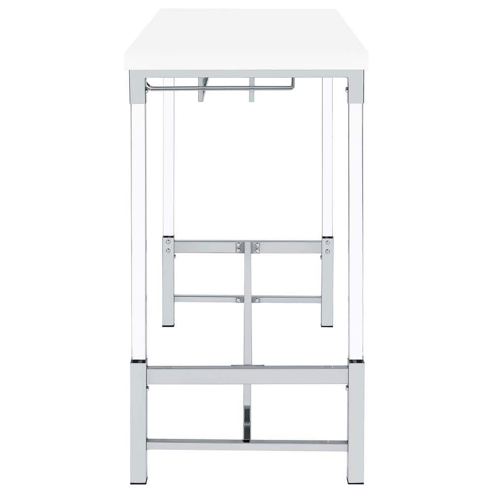 White High Gloss Bar Height Table with Acrylic Legs and Wine Storage