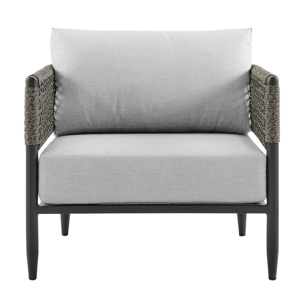 Alegria Black Aluminum and Rope Outdoor Chair with Gray Cushions