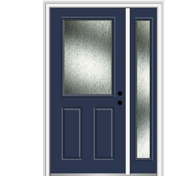 MMI Door 51 in. x 81.75 in. Left-Hand Inswing 1/2 Lite Rain Glass 2-Panel Painted Naval Prehung Front Door on 4-9/16 in. Frame