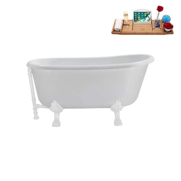 Streamline 57 in. Acrylic Clawfoot Non-Whirlpool Bathtub in Glossy White with Glossy White Drain and Glossy White Clawfeet